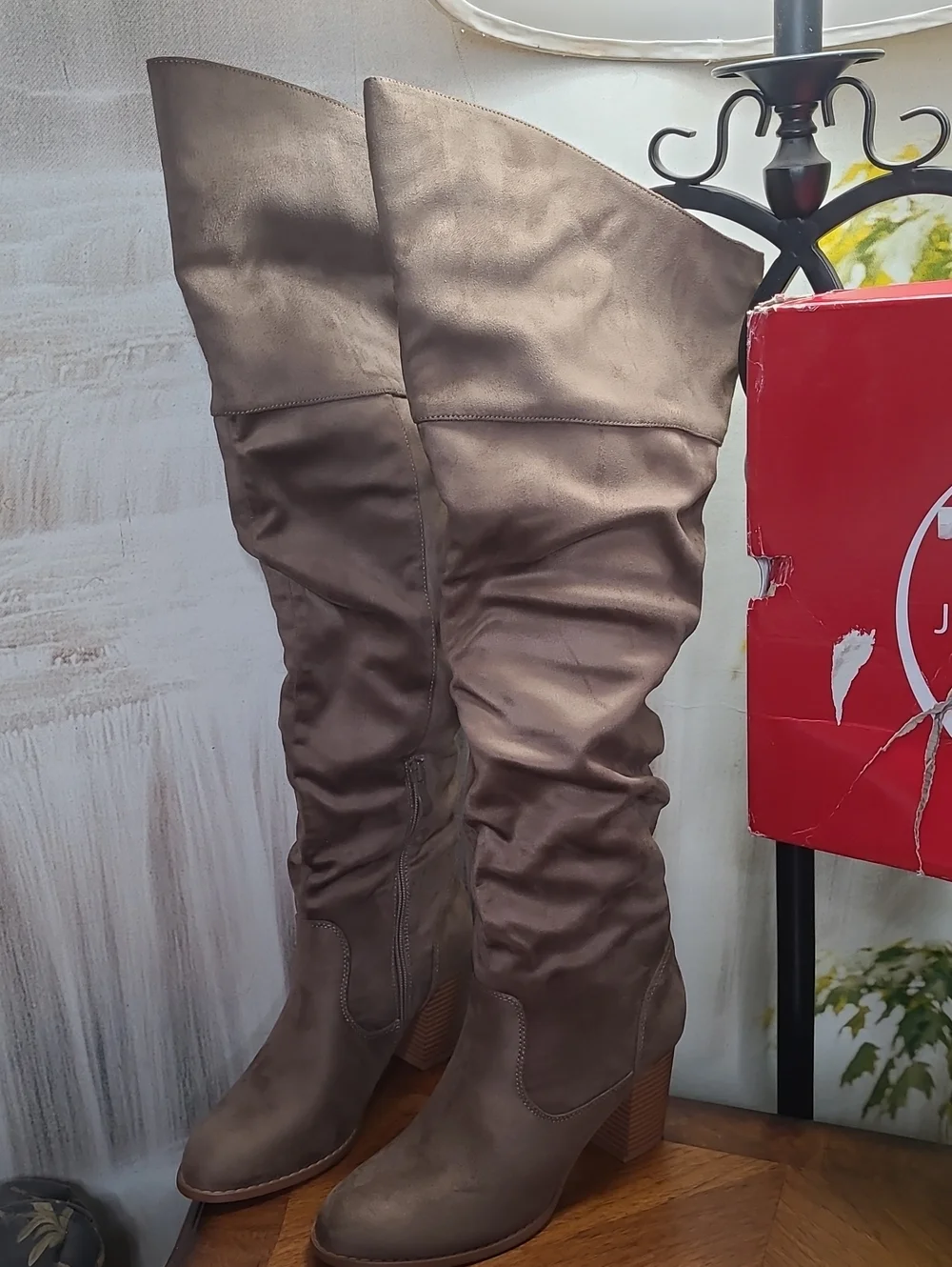 New in box! Journee Kaison Womens 8.5 Wide Calf Taupe Slouch Over the Knee Boots
